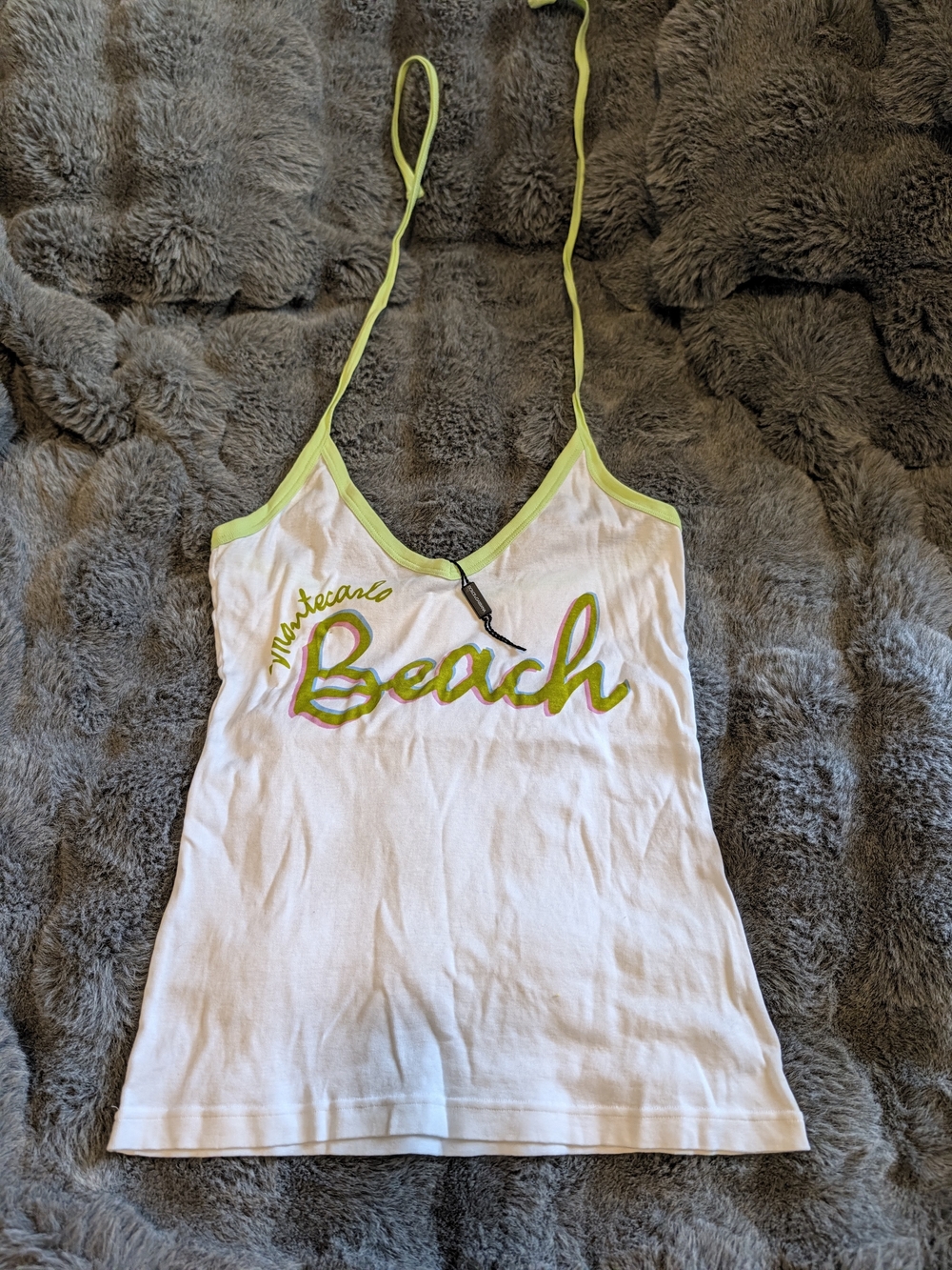 Dolce & Gabbana White Cami with Lime Green Trim and Beach Script